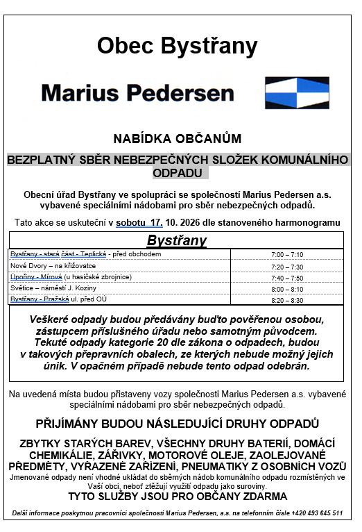 BEZPLATNÝ SBĚR NEBEZPEČNÝCH SLOŽEK KOMUNÁLNÍHO ODPADU